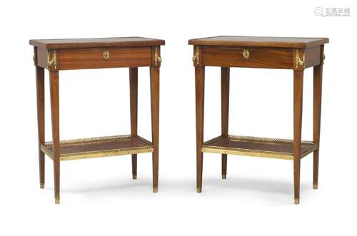 A pair of French mahogany side tables