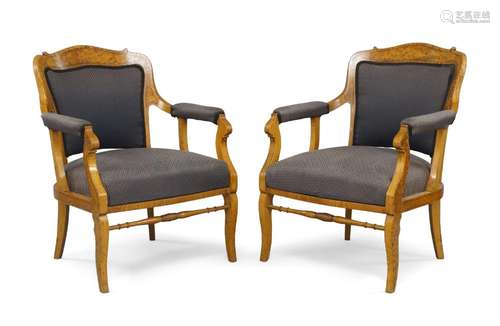 A Pair of French maple and elm armchairs