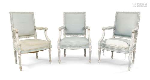 A set of three Louis XVI style fauteuil