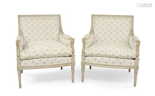 A pair of Louis XVI style bergere armchairs