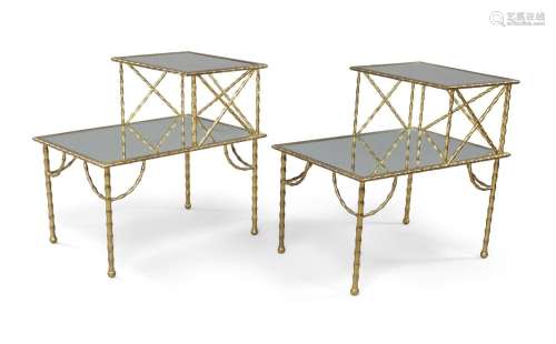A pair of gilt metal bamboo effect two tier side tables in t...