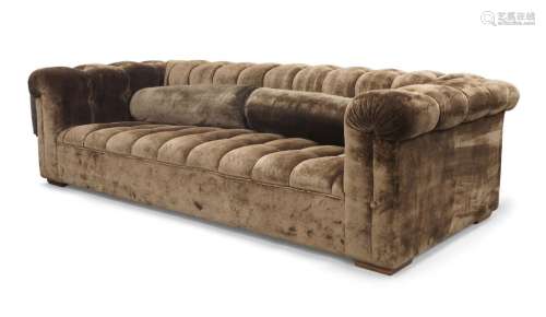 A bespoke brown velvet Chesterfield sofa