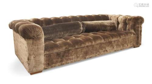 A bespoke brown velvet Chesterfield sofa