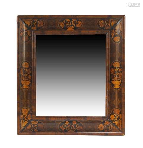 A William and Mary burr walnut cushion framed mirror