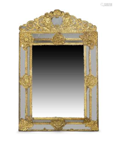 A large French gilt metal mounted sectional mirror