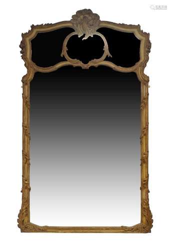 A large French giltwood over mantle mirror