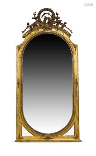 A French giltwood over mantle mirror