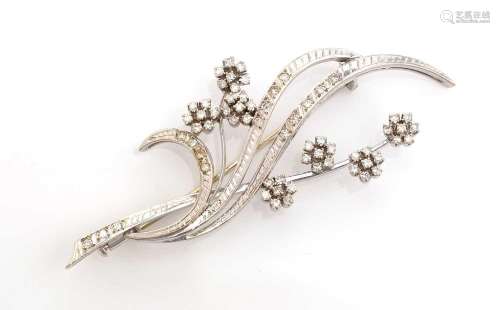 A diamond and 18ct white gold floral spray brooch,
