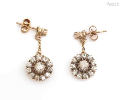 A pair of Victorian diamond cluster drop earrings,