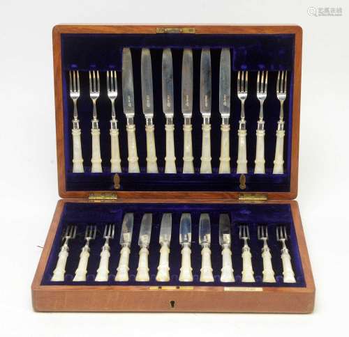An Edwardian set of fruit knives and forks, by Z Barraclough...