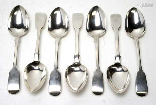 Seven 19th Century silver dessert spoons,