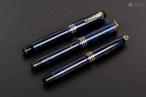 Three Parker Duofold blue pens lady