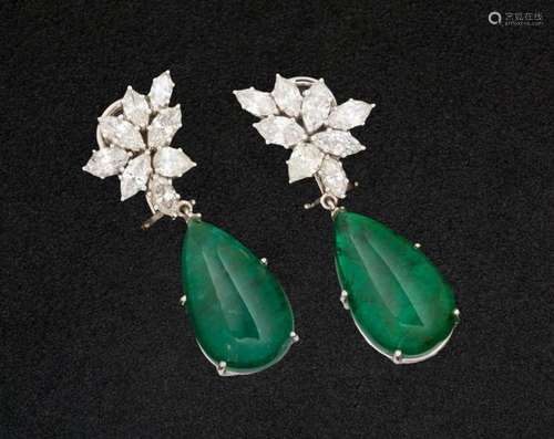 Emerald and diamond earrings