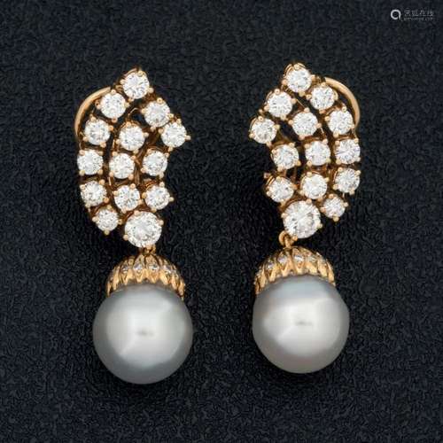 Diamond and pearl earrings