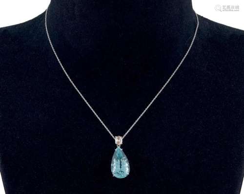 Aquamarine and oval diamond pendant