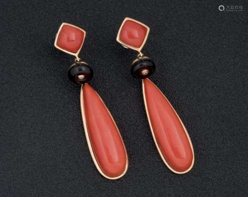 Coral, onix and diamond earrings