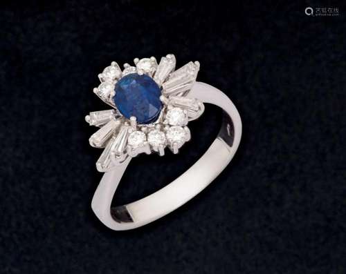 Blue sapphire and diamond ring