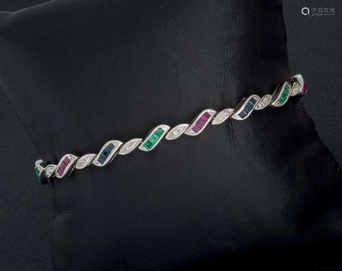 Ruby sapphire, emerald and diamond bracelet