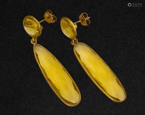 Golden silver quartz earrings