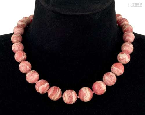 Rhodocrosite bead necklace with gold clasp