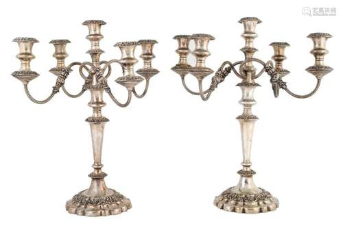 A pair of silver plated candelabra. 20th C.