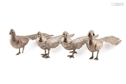 Four Spanish silver pheasants 20th Century