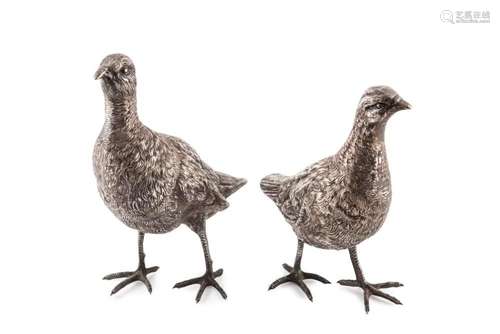 A pair of silver plated partridges 20th Century