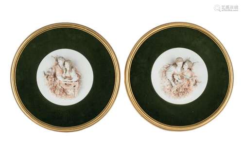 A pair of biscuit scenes circa 1900