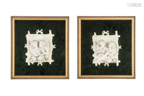 A pair of biscuit scenes circa 1900