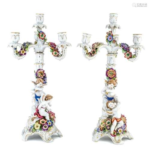 A pair of porcelain candelabra. Germany 20th C