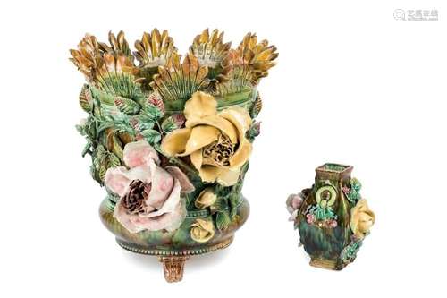 Majolica flowerpot and vase