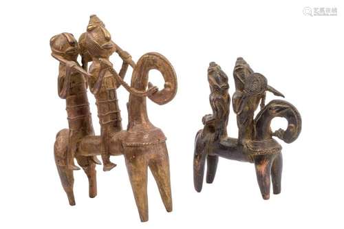 A pair of Dogon people bronze horses 20th C