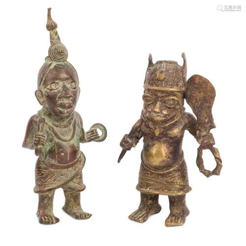 A pair of Benin bronze warriors. 20th Century