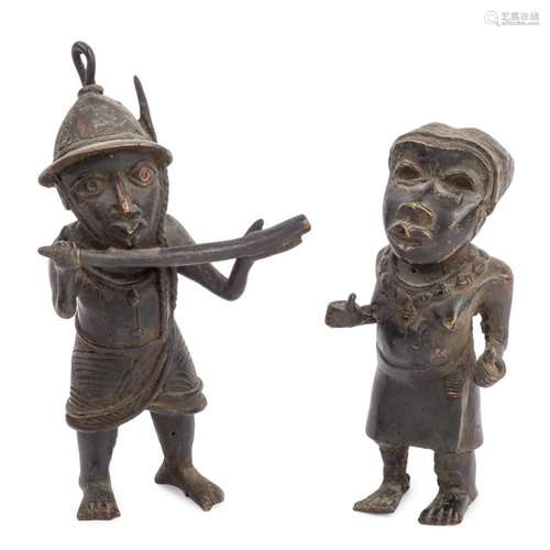 A pair of Benin bronze warriors. 20th Century