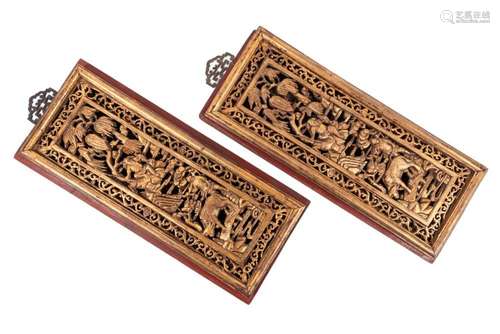 A pair of Oriental wooden panels 20th Century