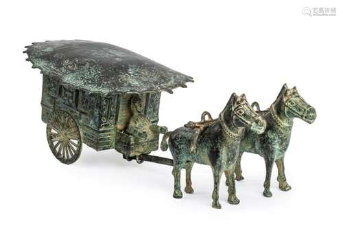 A Chinese bronze chariot 20th Century