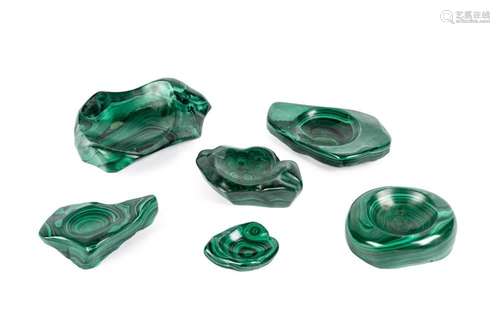 Six malachite ashtrays 20th Century