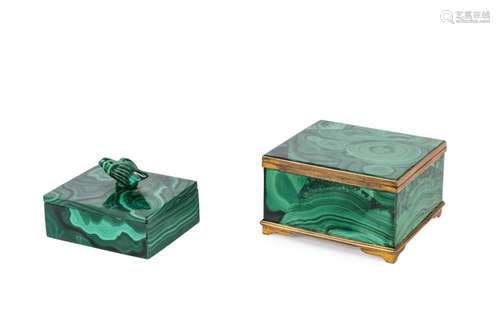 A pair of malachite boxes 20th Century