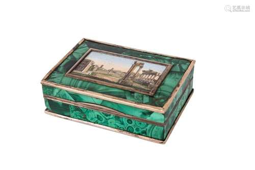 A Grand Tour silver and malachite box 19th C