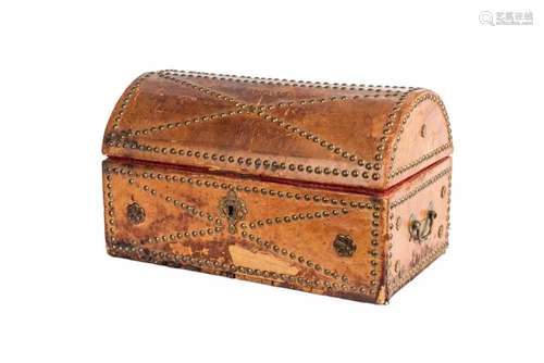 A Spanish leather and wood chest 19th C