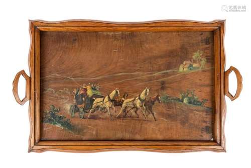 A hand painted wooden tray Circa 1940