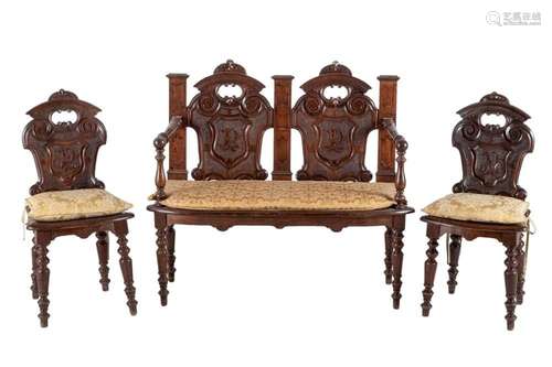 A Spanish chairs and bench. 19th Century