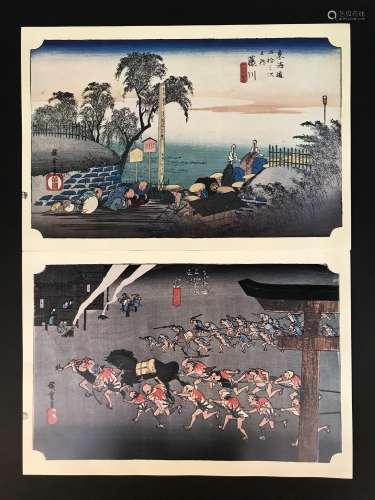 歌川廣重 東海道五十三次  2張 版畫