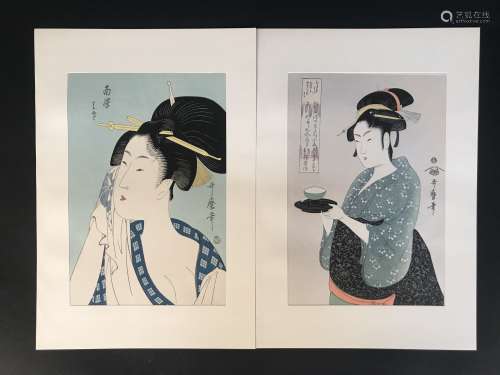 喜多川歌麿 美人圖 2張 版畫