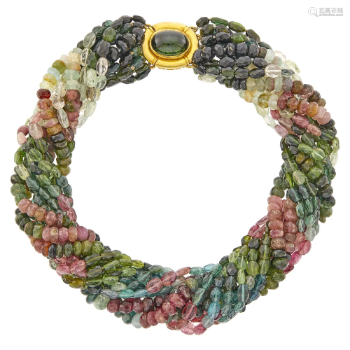 Eleven Strand Multicolored Tourmaline Bead Torsade Necklace ...