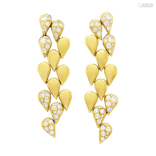 Pair of Gold and Diamond Pendant-Earclips