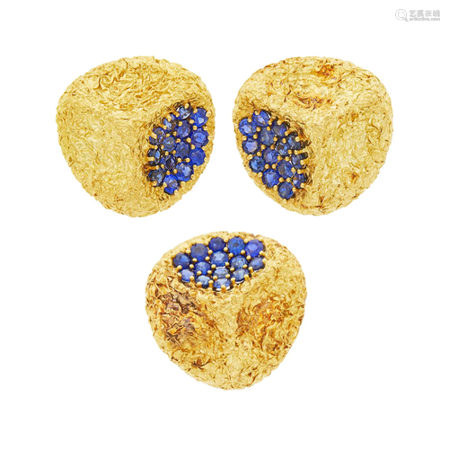 Van Cleef & Arpels Pair of Gold and Sapphire Earclips an...