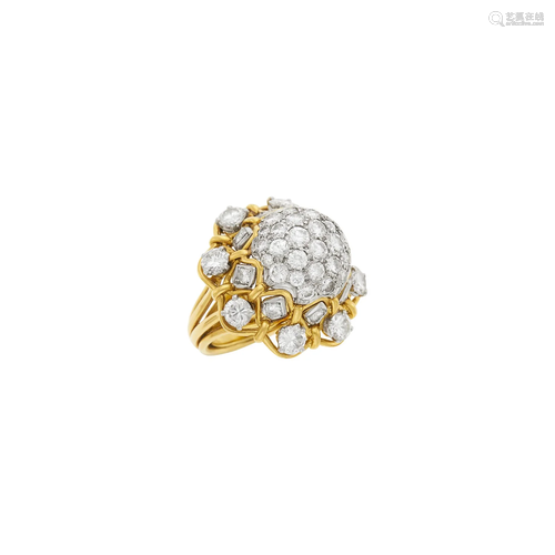 Gold, Platinum and Diamond Dome Ring