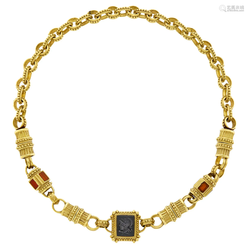 Gold and Hardstone Intaglio Link Necklace