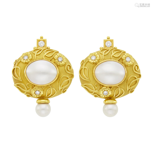 Elizabeth Gage Pair of Gold, Mabé Pearl, Cultured Pearl and ...